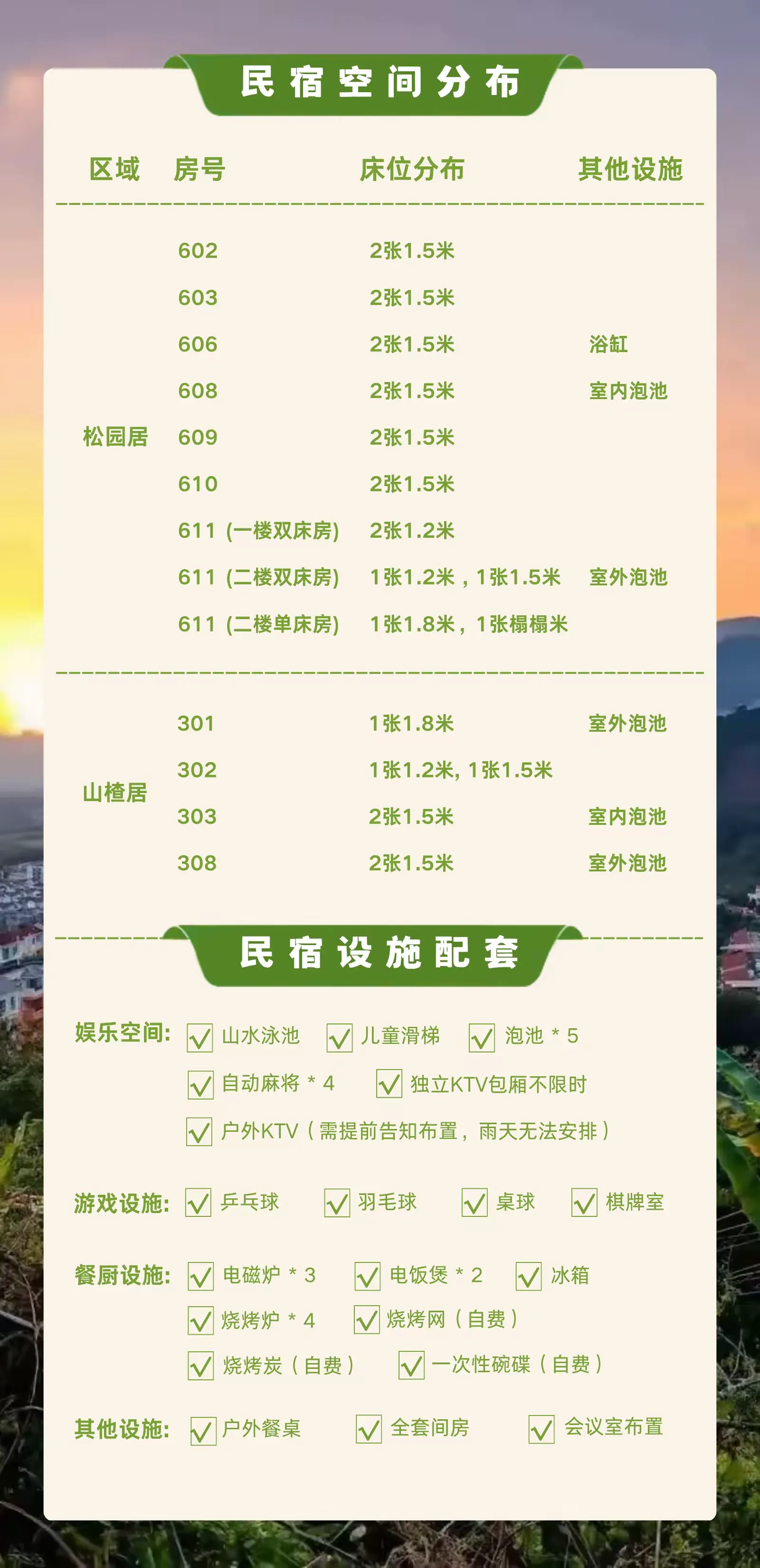 13房24床·陌野半山度云山庄园 一线山景落日观景大平台 · 全套房5泡池·天然山水12米大泳池🏊‍♂️儿童滑梯·KTV不限时唱歌玩通宵🎤4张麻将机🀄️